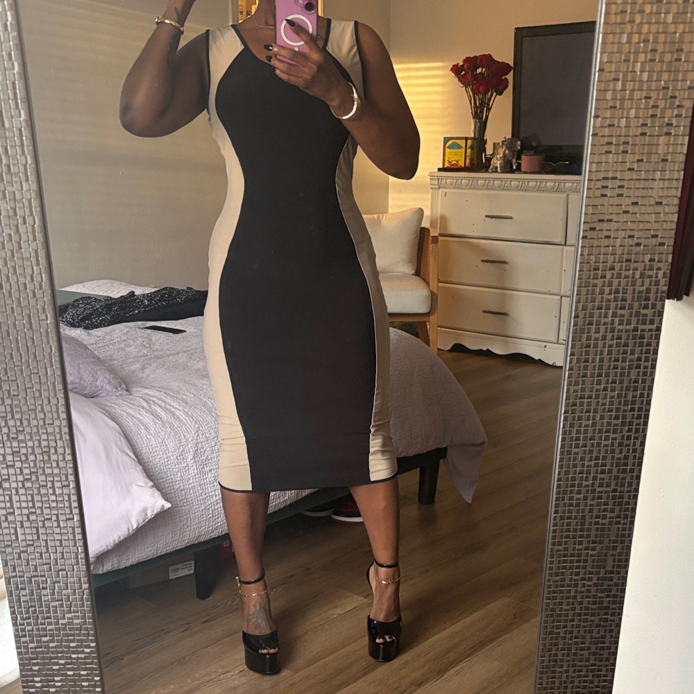 Symphony Black and Cream Midi Dress